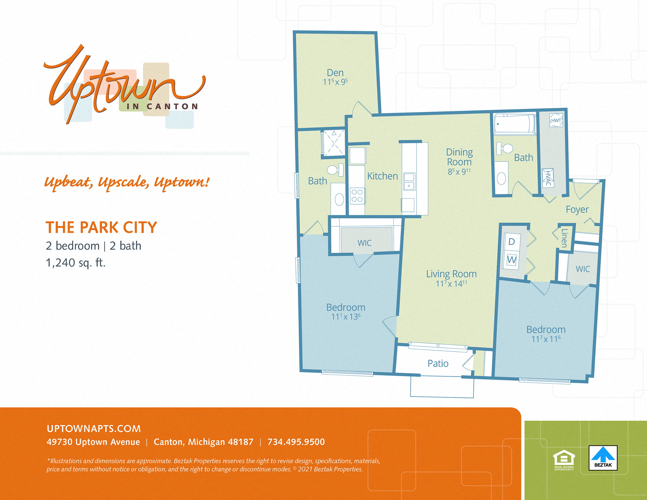 Floor plan for 2 beds, 2 baths, 1240 sqft